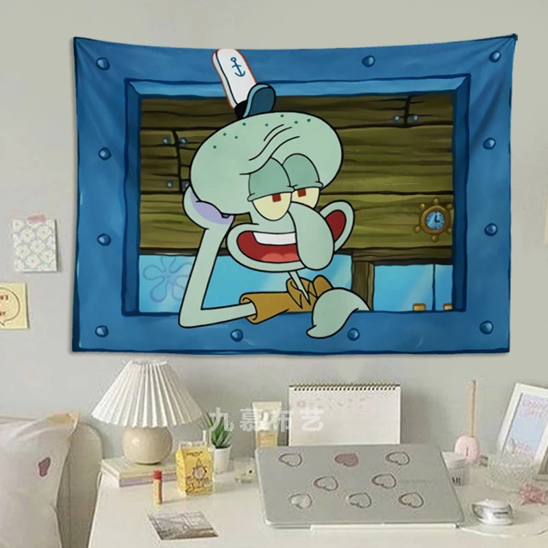 Pano de suspensão do Bob Esponja.
 Decoração de parede do quarto Pano de fundo fofo e engraçado.