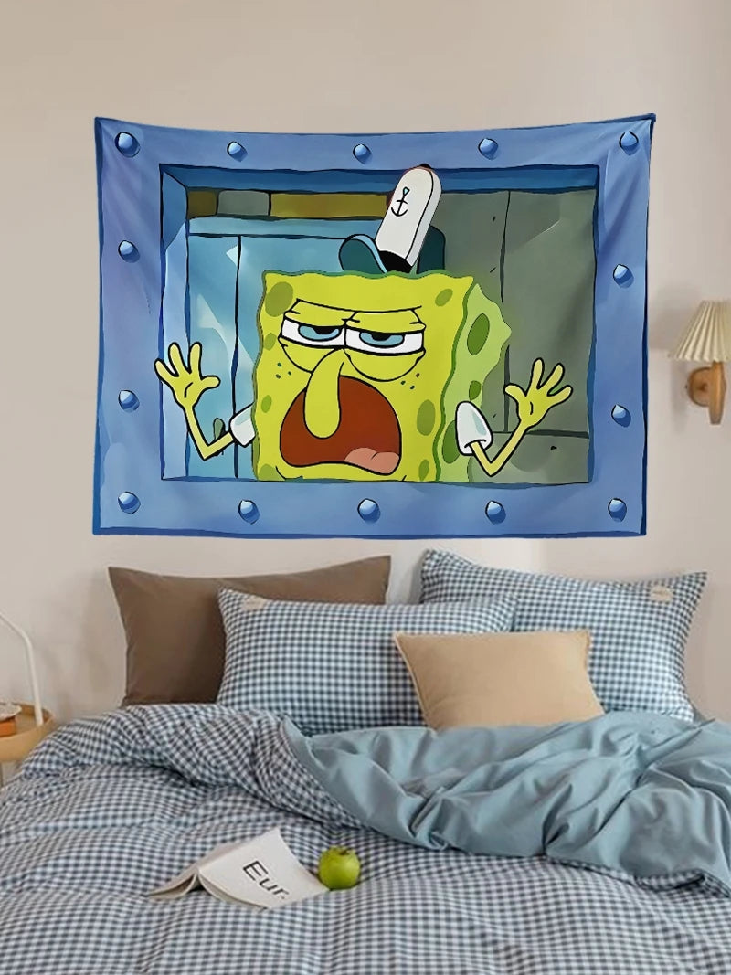 Pano de suspensão do Bob Esponja.
 Decoração de parede do quarto Pano de fundo fofo e engraçado.