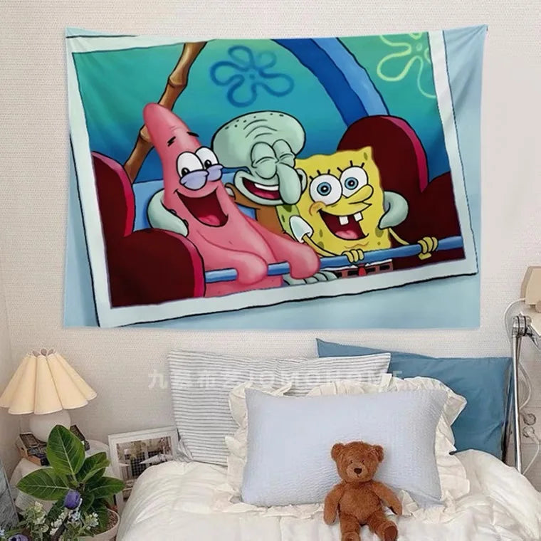 Pano de suspensão do Bob Esponja.
 Decoração de parede do quarto Pano de fundo fofo e engraçado.