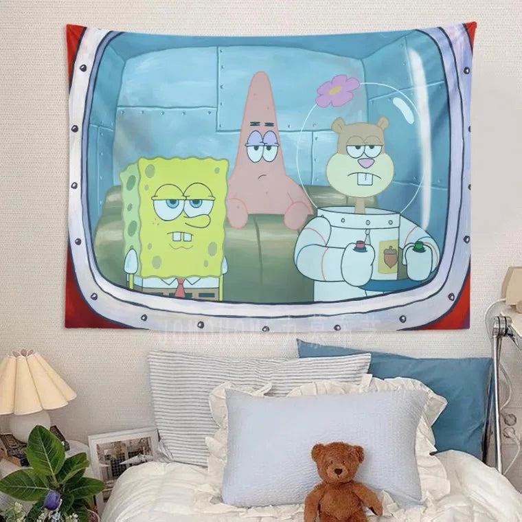 Pano de suspensão do Bob Esponja.
 Decoração de parede do quarto Pano de fundo fofo e engraçado.