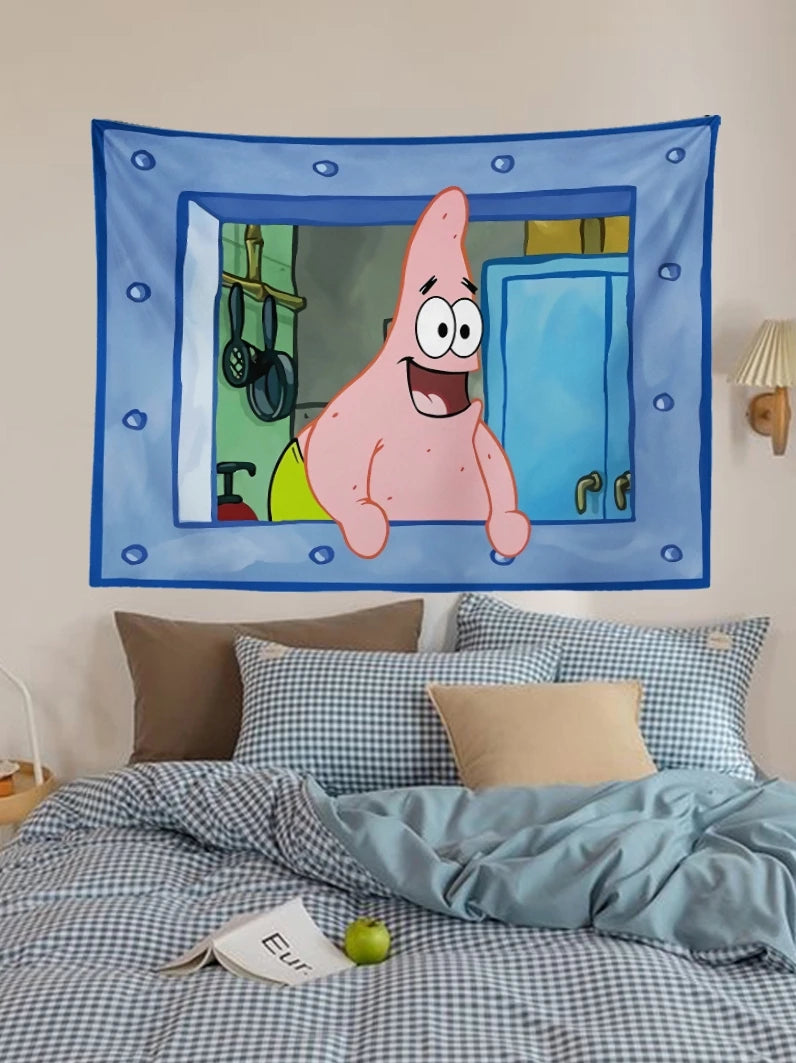 Pano de suspensão do Bob Esponja.
 Decoração de parede do quarto Pano de fundo fofo e engraçado.