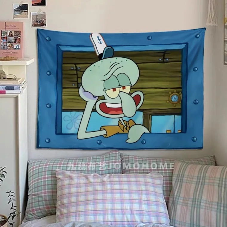 Pano de suspensão do Bob Esponja.
 Decoração de parede do quarto Pano de fundo fofo e engraçado.