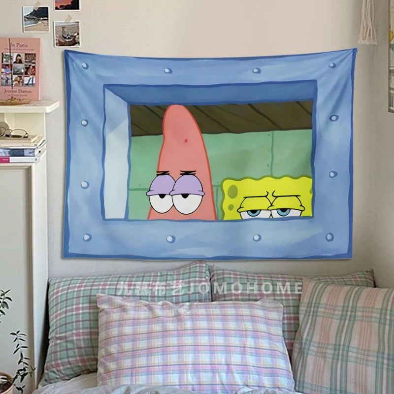 Pano de suspensão do Bob Esponja.
 Decoração de parede do quarto Pano de fundo fofo e engraçado.