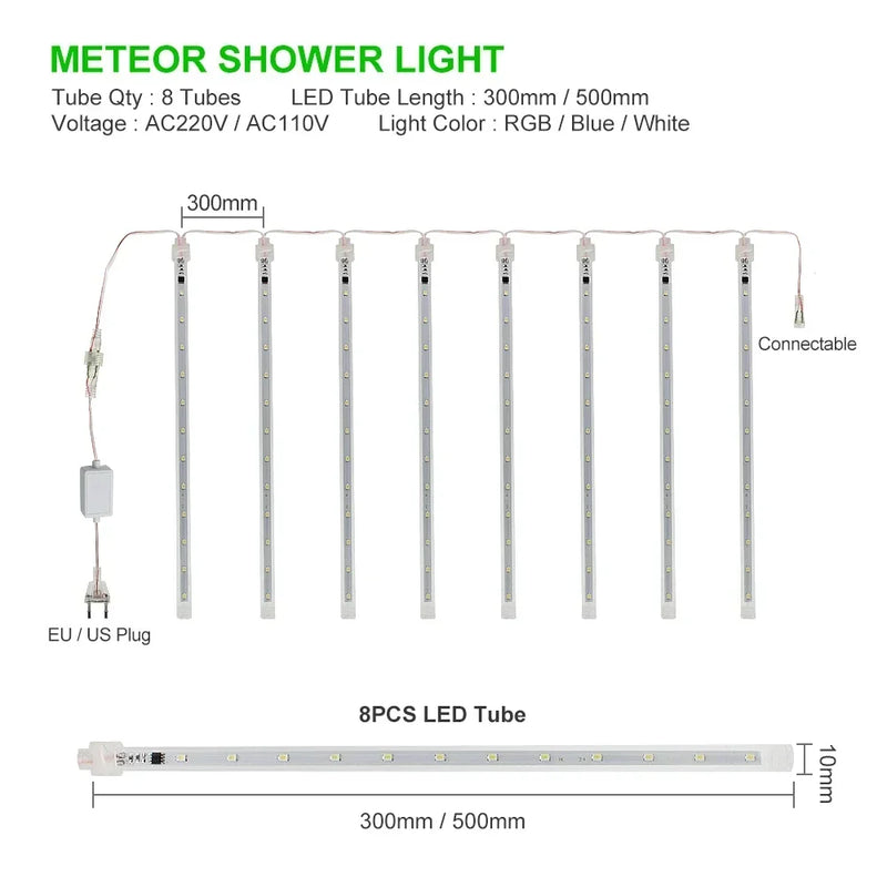 Luzes de led a prova d'agua, chuva de meteoros.
  30cm/50cm