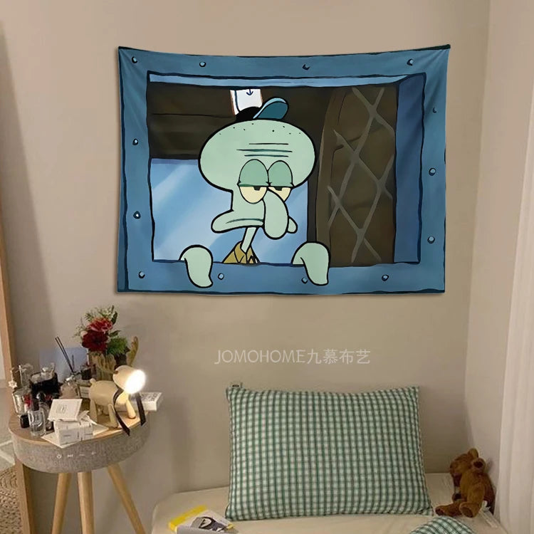 Pano de suspensão do Bob Esponja.
 Decoração de parede do quarto Pano de fundo fofo e engraçado.