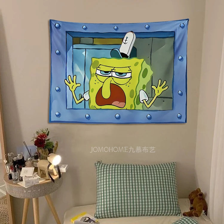 Pano de suspensão do Bob Esponja.
 Decoração de parede do quarto Pano de fundo fofo e engraçado.