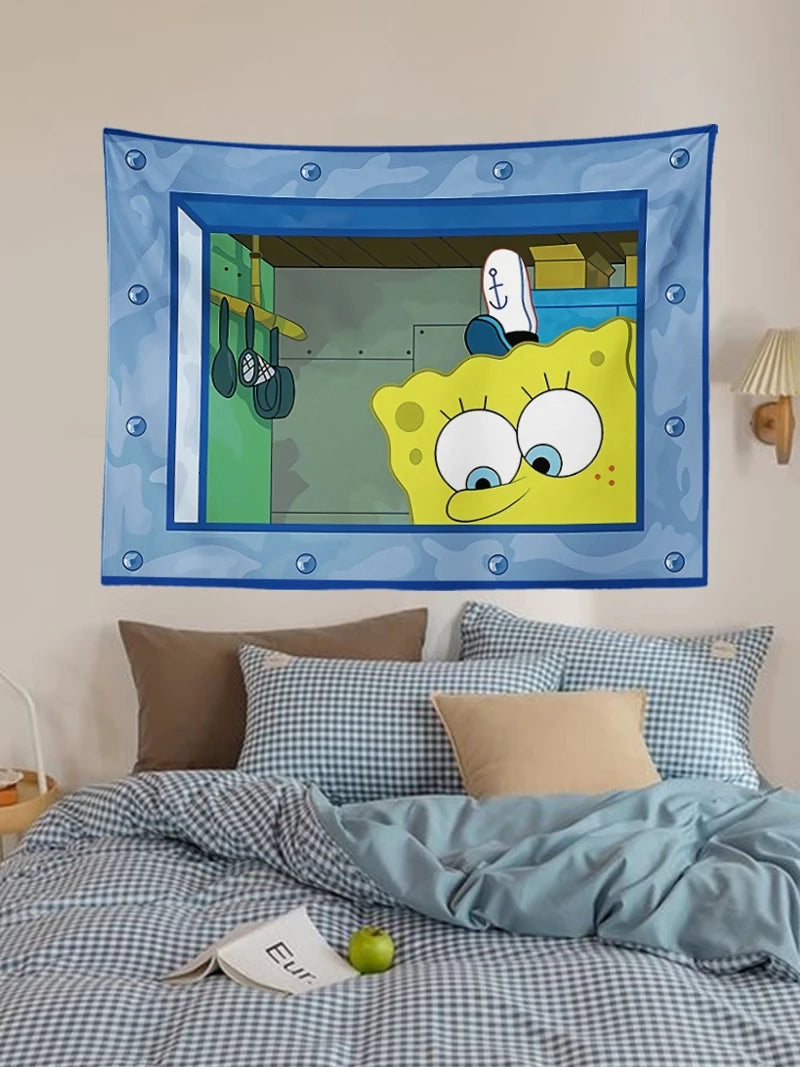 Pano de suspensão do Bob Esponja.
 Decoração de parede do quarto Pano de fundo fofo e engraçado.