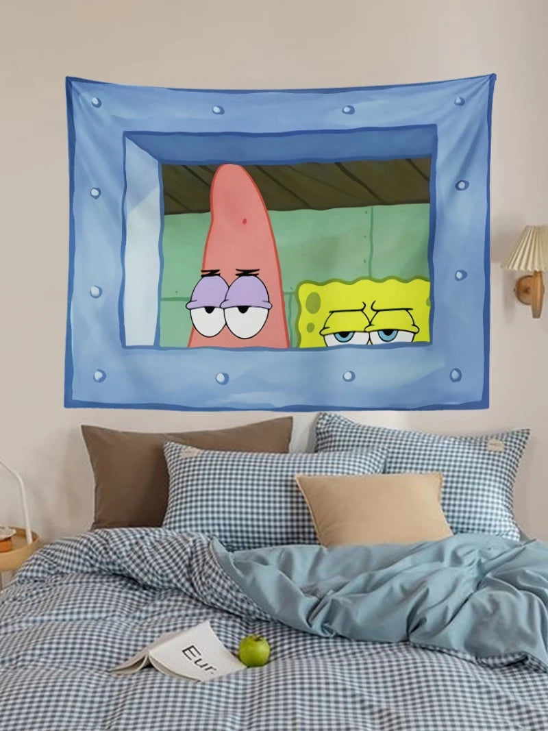 Pano de suspensão do Bob Esponja.
 Decoração de parede do quarto Pano de fundo fofo e engraçado.