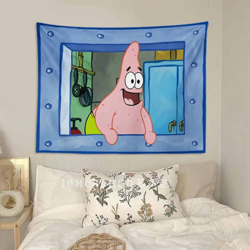 Pano de suspensão do Bob Esponja.
 Decoração de parede do quarto Pano de fundo fofo e engraçado.