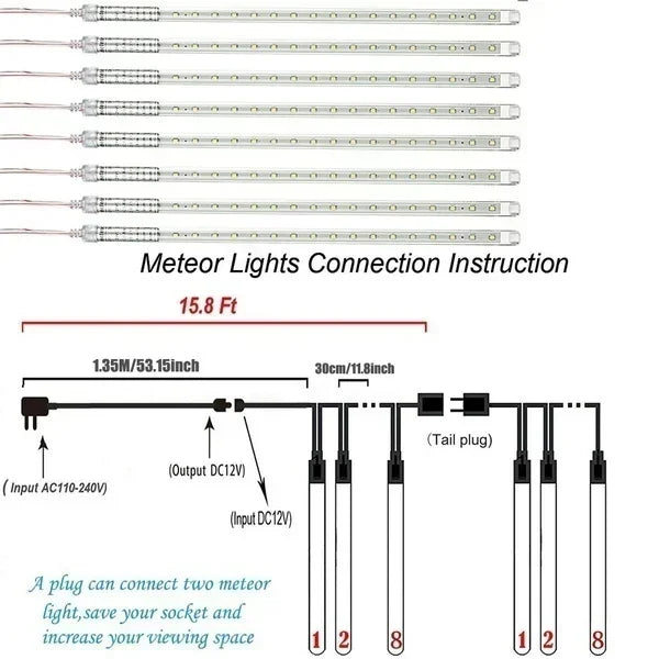 Luzes de led a prova d'agua, chuva de meteoros.
  30cm/50cm