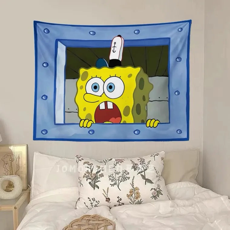 Pano de suspensão do Bob Esponja.
 Decoração de parede do quarto Pano de fundo fofo e engraçado.